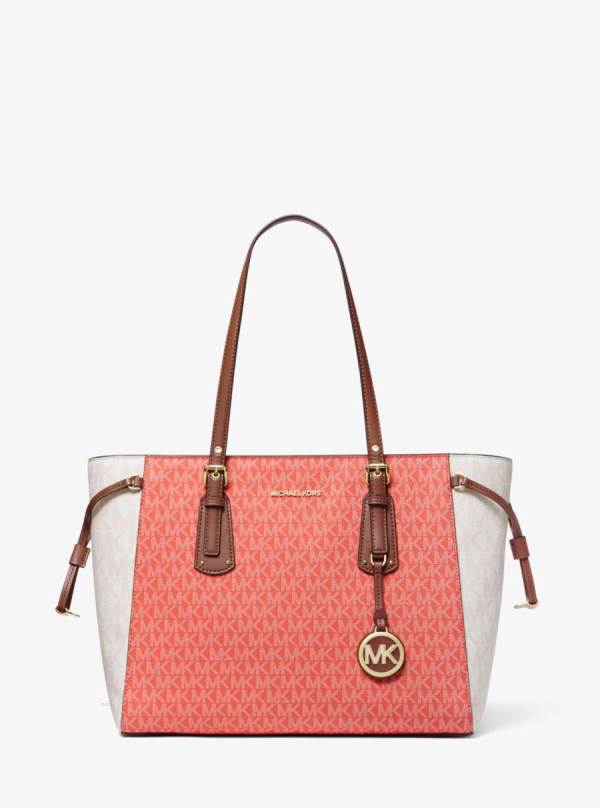 Damske Prenosná Taška Michael Kors Voyager Medium Color-Block Logo Červené Biele - Kabelky Michael Kors Levně | OAWPZ-6395